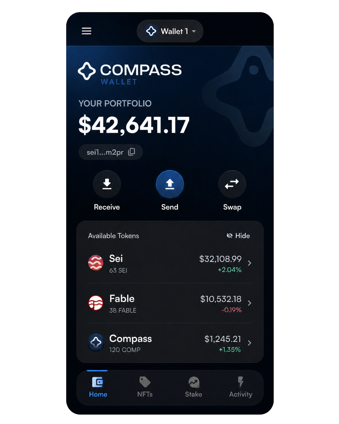 Compass Wallet dashboard preview